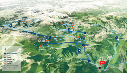 shéma des usines hydroélectriques de la haute vallée de l'Aude
